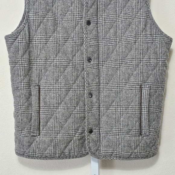 PETER MILLAR Men's Wool Quilted Lined Zipper & Button Gray Plaid Vest Sz L - Picture 8 of 15